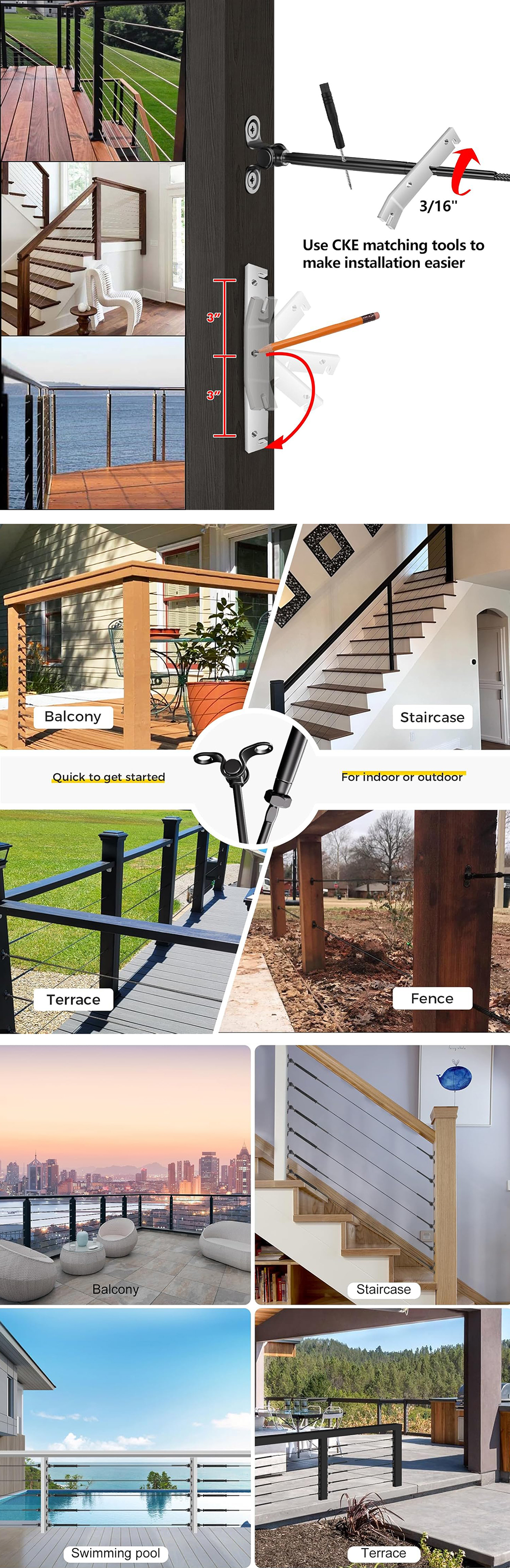 Railing Threads Heavy-Duty Black Cable Railing Kit with Adjustable Threads and Angle ...