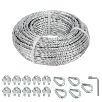 Good price Anchored Shed Construction 7X7 Strand Core Galvanized Stainless Steel Aircraft Cable With Rope Clamp And Thimble online