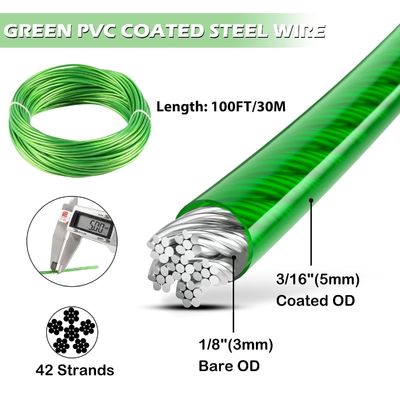 Buy 7x7 / 7x19 Vinyl Coated Aircraft Cables Galvanized Steel Cable Rope PVC Coated Wire Rope 1/8