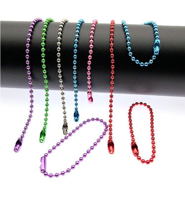 Colorful 120mm Long Mixed Color Metal Adjustable Antiqued Ball Chain with Bead Connector Clasp Keychain