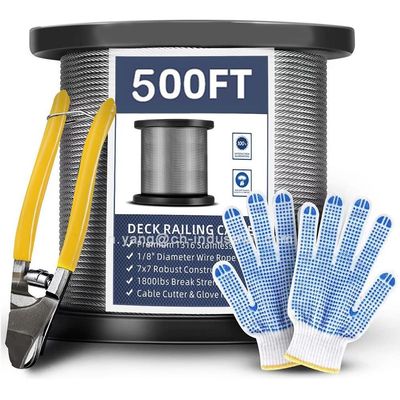 Good price Certificate ISO9001/ISO14001 T316 Stainless Steel Cable 7x7 Strands 500FT Deck Railing SS Cable Wire Rope with Cutter online