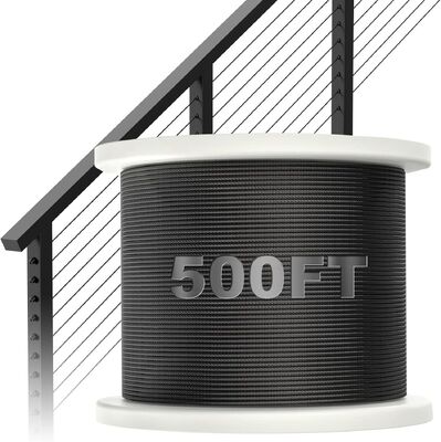 Good price 3/16 Black T316 Stainless Steel Wire Rope 250 ft 7x19 Aircraft Cable 3700 lbs Breaking Strength for Zipline Deck Railing online